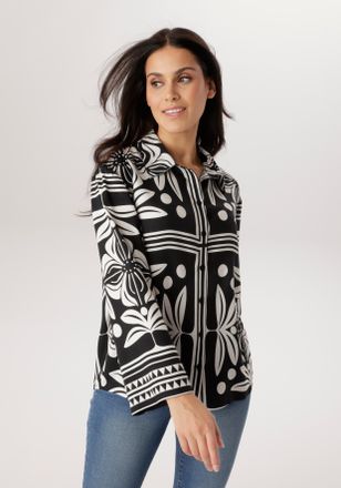 Aniston Hemdbluse ANISTON SELECTED, Damen, Gr. 36, schwarz, natur, Web, Obermaterial: 100% Viskose, bedruckt, gebl&uuml;mt, gemustert, l&auml;ssig geschnitten, Blusen H