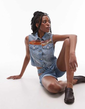 Levi's Canotta stile western ricamata azzurra in coordinato-Blu