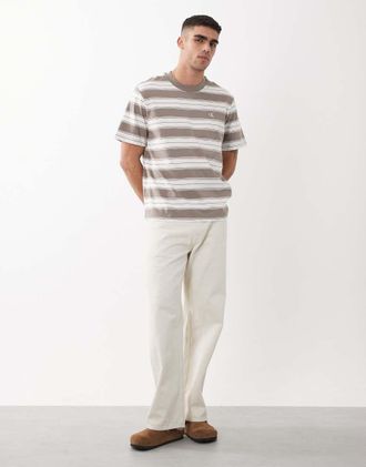 Calvin Klein Jeans T-shirt beige e bianca a righe-Neutro