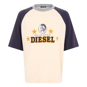 Diesel Katoenen T-shirt met korte contrasterende mouwen - Heren - Tops - Beige - Maat: XL Katoen
