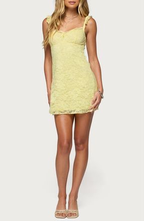 Edikted Stephanie Lace Minidress in Yellow at Nordstrom, Size X-Small
