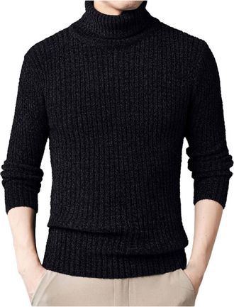 Generic Mens Turtleneck Sweaters Mock Neck Pullover Tops Winter Long Sleeve Sweatshirt Slim Fit Knitted Thermal Jumper Shirts(Black, XXXXL)