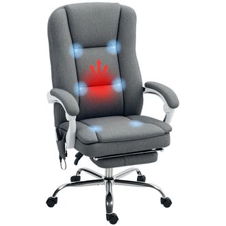 HOMCOM Massage Office Chair - Heated Reclining Desk Chair - Grey | TJ Hughes