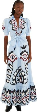 Farm Rio Elegante Maxi Jurk - Dames - Maxi kleedjes - Blauw - XS - Katoen - Kleedjes