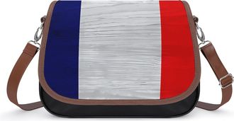 Generic Wooden France Flag Womens Crossbody Bag Fashion Shoulder Handbags Message Tote Bag with Adjustable Strap