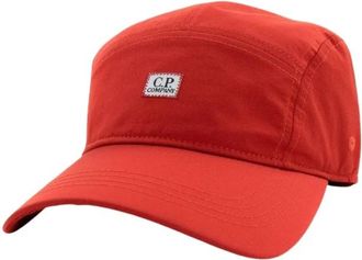 C.P. Company Panelled Logo Cap - unisex - Petten - Rood - ONE Size - Katoen - Accessoires