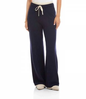 Karen Kane Cyan Contrast Drawstring Wide-Leg Sweater Pants In Navy And Cream