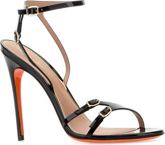 Santoni Womens Virna Heel Sandal Black Leather