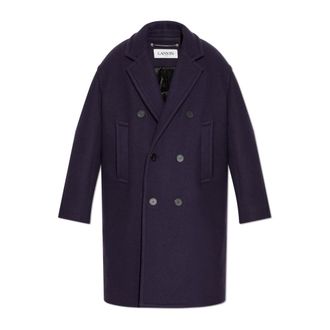 Lanvin Double-Breasted Coats, male, Purple, Size: L Double-breasted Heavy Wool Coat