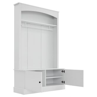 STILVORA Mueble De Entrada Con Banco Zapatero, Perchero, 2 Huecos, Estantes Ajustables, Barra Y Almacenaje, En Madera, Blanco, 120 &times; 40 &times; 190 Cm