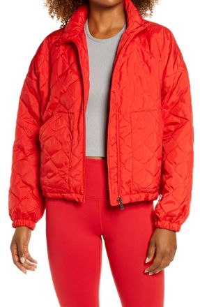 Zella Womens Quilted Bomber Jacket - Red Firelight