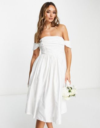 Maya Hochzeit - Schulterfreies Mini-Brautkleid in Elfenbeinwei&szlig;