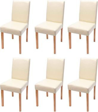 Hhg Set 6x sedie Littau ecopelle soggiorno cucina sala da pranzo 56x43x90cm avorio piedi chiari