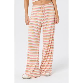 Rip Curl Topanga Canyon Rib Stripe Wide Leg Pants in Peach at Nordstrom, Size Xx-Small