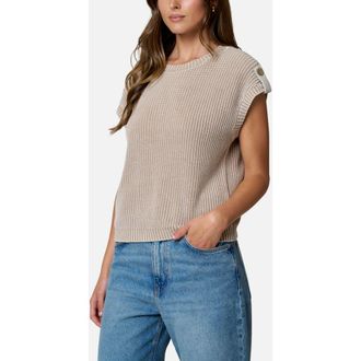 J.O.A. Acid Wash Button Embellished Rib Sweater in Khaki at Nordstrom, Size Medium