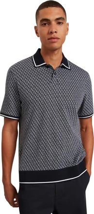 Ted Baker Herenpolo met diamantpatroon en gebreide boorden (Marine)