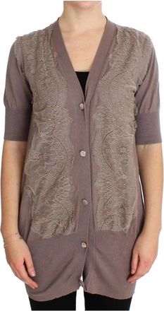 Pink Memories Elegante Lila Kant Gebreide Trui - Dames - Vesten - Paars - S - Katoen - Truien & Vesten