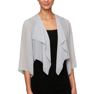 Alex Evenings Womens Short Bolero Shrug Jacket with 3/4 Sleeve Elegant Cropped Cover-up for Formal and Evening Wear Dress Shirt, Silver, Medium