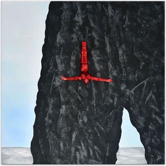 ADM Handgemaltes Design Wandbild Sprung vom Felsen 100 x 100 cm