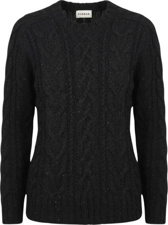P.A.R.O.S.H. Ladybril Cable Knit Sweater - Dames - Ronde hals truien - Zwart - S - Wol - Truien & Vesten