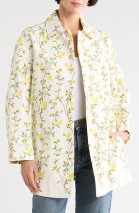 Longchamp Floral Cotton Twill Shirt Jacket in Lemon at Nordstrom Rack, Size Small