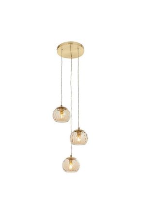 Netlighting Dimple Modern Cluster 3 Light Pendant Brushed Brass Champagne Glass Shade in Gold