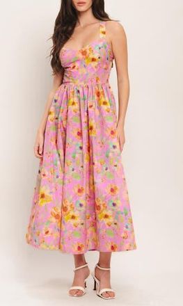 Flying Tomato Print Open Back Midi Dress in Pink at Nordstrom Rack, Size Medium