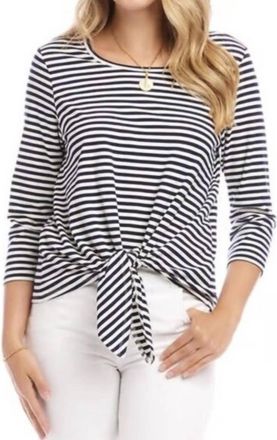Karen Kane 3/4 Sleeve Tie Front Top In Navy