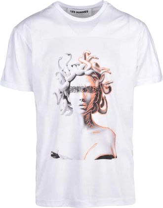 Les Hommes White Short-Sleeve Graphic Print Cotton T-Shirt