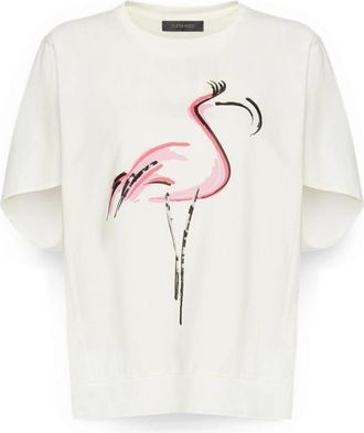 Elena Miro Bedrukt katoenen T-shirt met strass-steentjes - Dames - T-shirts - Wit - S/M - Katoen - Tops