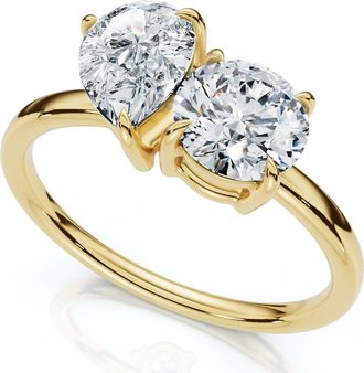 Pompeii3 1 1/2Ct Round and Pear Toi et Moi Diamond Ring 14k Gold or Pt Lab Grown