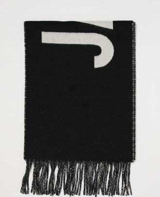Jacquemus Virgin Wool Scarf with Lettering Logo and Fringed Edges