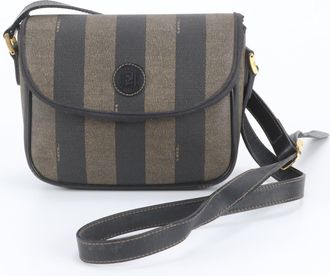 Fendi Black Brown Leather Coated Canvas Handbag Shoulder Bag Tote Bag (Pre-Owned)