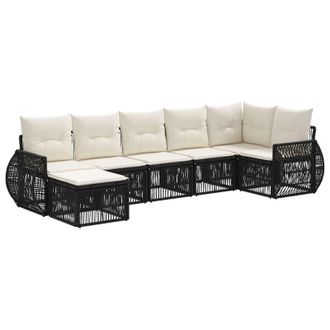 vidaXL Conjunto De Sof&aacute;s De Jard&iacute;n 7 Pcs Negro Y Blanco Crema Vidaxl
