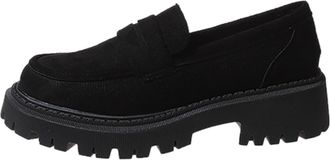 Generic Womens Leather Casual Slip On Shoes with Thick Sole for Ultimate Comfort and Fashionable Everyday Wear (Black, 4.5)