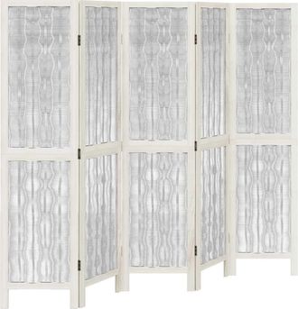 vidaXL Biombo Separador De 5 Paneles Madera Maciza Paulownia Blanco Vidaxl