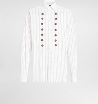 Dolce & Gabbana Striped Cotton Shirt With Bejeweled Details - Man Shirts Multicolor 40