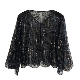 Generic 2025 Winter Autumn 1920s Sequin Beaded Shawl Wraps Womens Flapper Shawl Wedding Cape Flapper Cover Up for Party (Black, One Size)