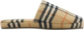 Burberry Schoenen, Dames, Beige, 40 EU, Wol, Check Wool Blend Slippers