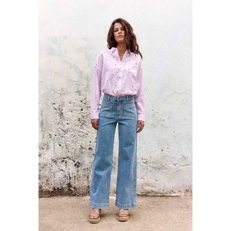 La petite &eacute;toile Jeans met wijde pijpen en hoge taille, ATLANTY