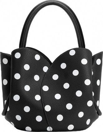 Melie Bianco Womens Tulip Leather Polka Dot Top Handle Bag In Black