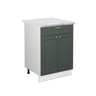Vicco Mueble Bajo De Cocina Fame-line, Verde Dorado Casa De Campo, 60 Cm Con Caj&oacute;n, Et M&aacute;rmol Vicco
