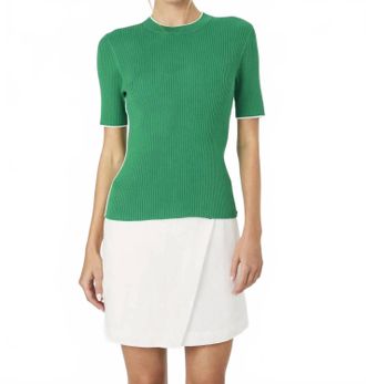 French Connection Mozza Crew Neck Sweater In Green/summer White