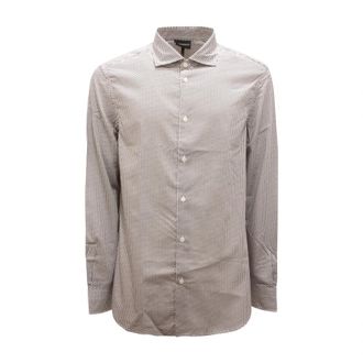 Armani Regular Fit Overhemd met Onde-patroon - Heren - Casual Overhemden - Wit - L - Katoen - Overhemden