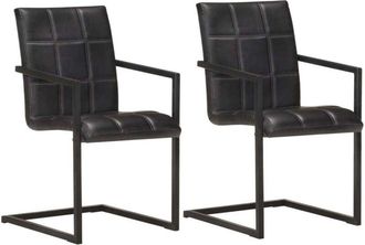 vidaXL Vidaxl - Sillas Voladizas De Comedor 2 Unidades Cuero Aut&eacute;ntico Negro