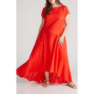 Universal Standard Sunset Cap Sleeve Linen Blend Dress in Shoreline Sunset at Nordstrom, Size Small