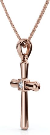 Pompeii3 Diamond Solitaire Lab Grown Cross 10k Gold Necklace 3/4 Tall Pendant