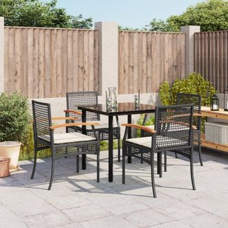 Berkfield Home 5 Piece Garden Dining Set with Cushions Black Poly Rattan