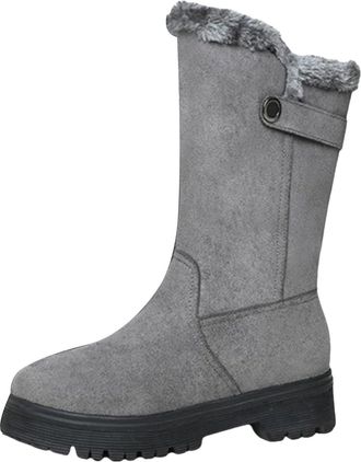 Generic Platform Boots Womens, Winter Boots for Women Wide Fit - Solid Color Chunky Heel Booties Comfy Thermal Hiking Shoes with Side Zipper Outdoor Plush Lin