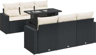 vidaXL Vidaxl - Set De Sof&aacute;s De Jard&iacute;n 7 Pzas Con Cojines Rat&aacute;n Sint&eacute;tico Negro